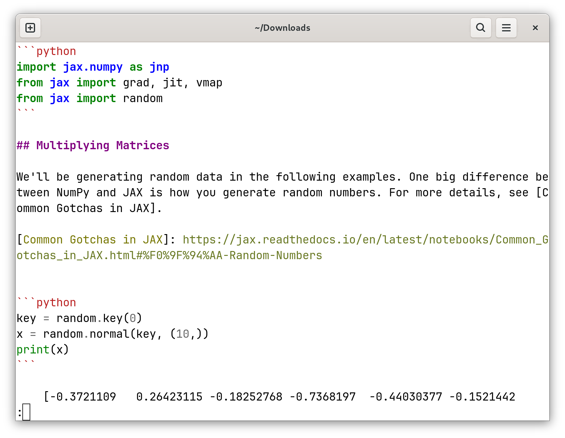 Output of nbless in a terminal emulator