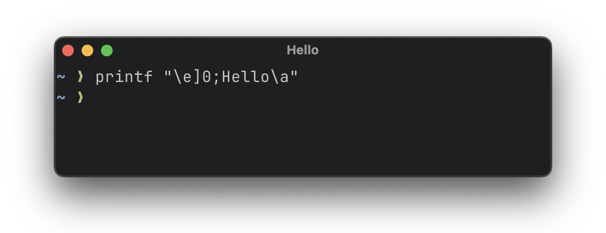 A terminal emulator with a title of Hello